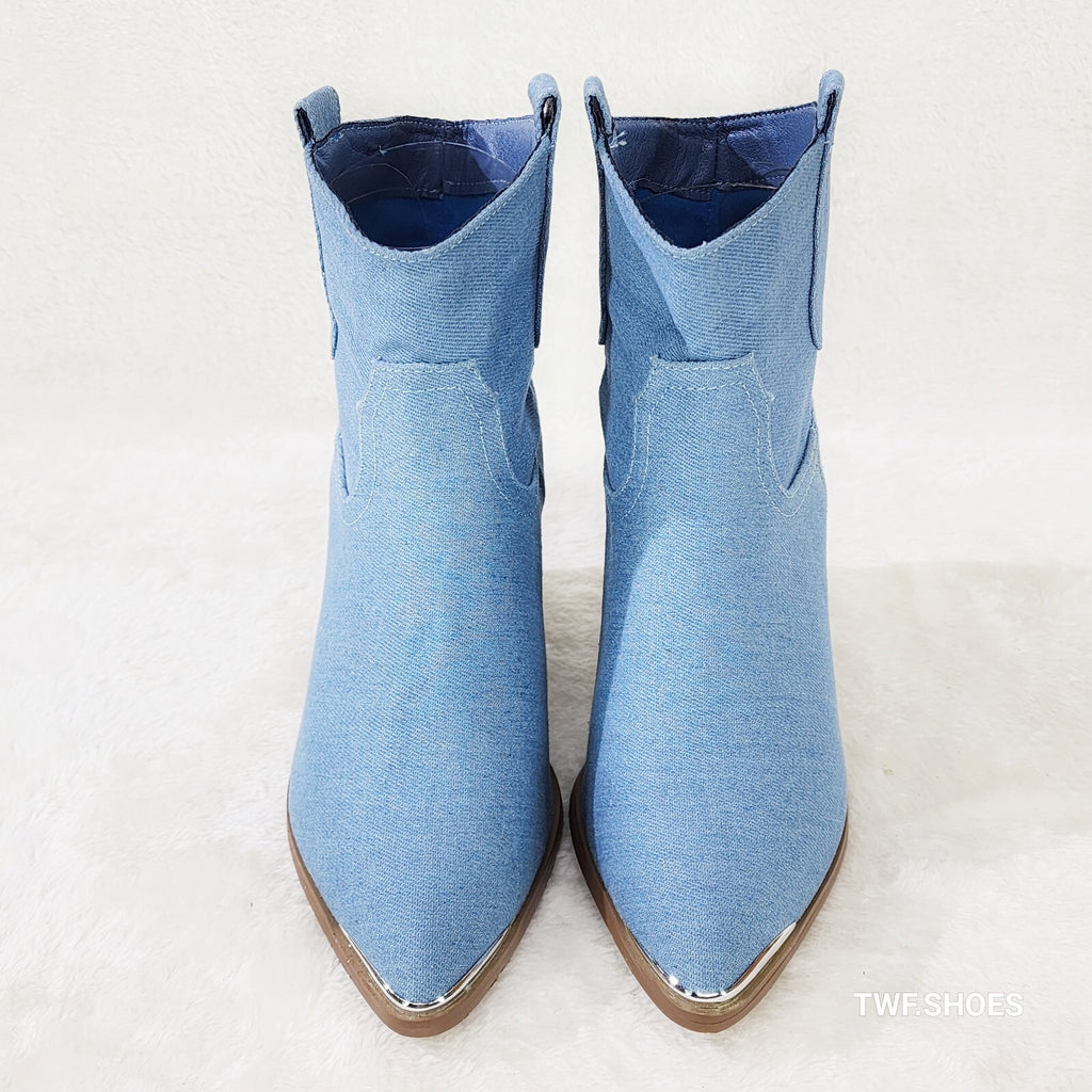 West World Denim Blue Cowgirl Country Western Ankle Boots - Totally Wicked Footwear