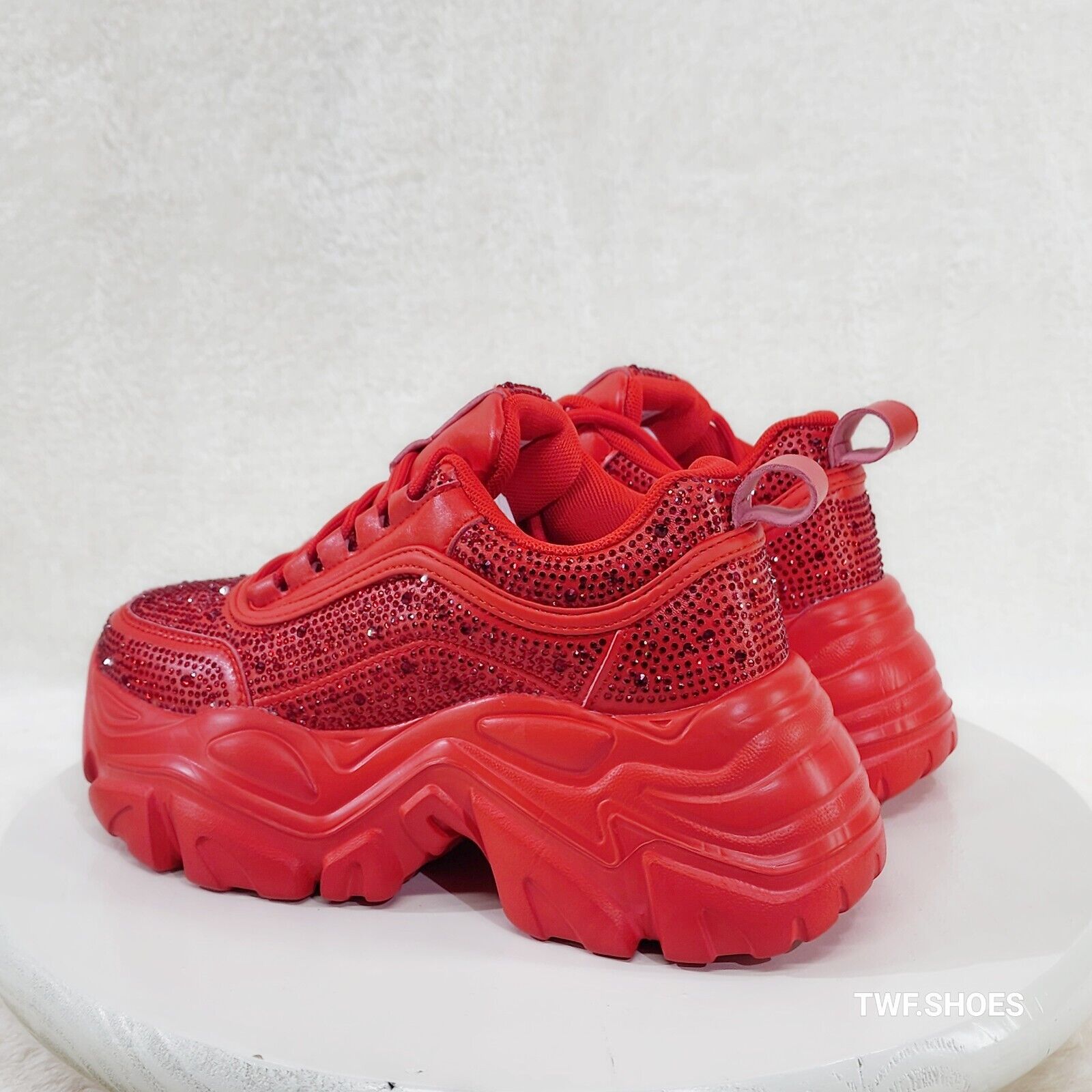 Cush Sport Rhinestone Comfy Platform Light Weight Sneakers Red - Totally Wicked Footwear