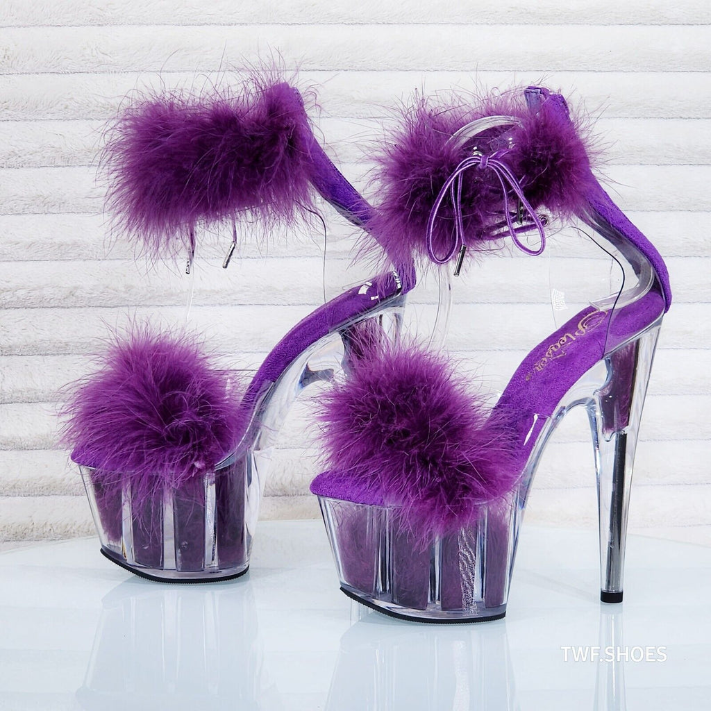 Adore 724 Passion Purple Marabou Platform Shoes Sandals 7" High Heel Shoes NY - Totally Wicked Footwear