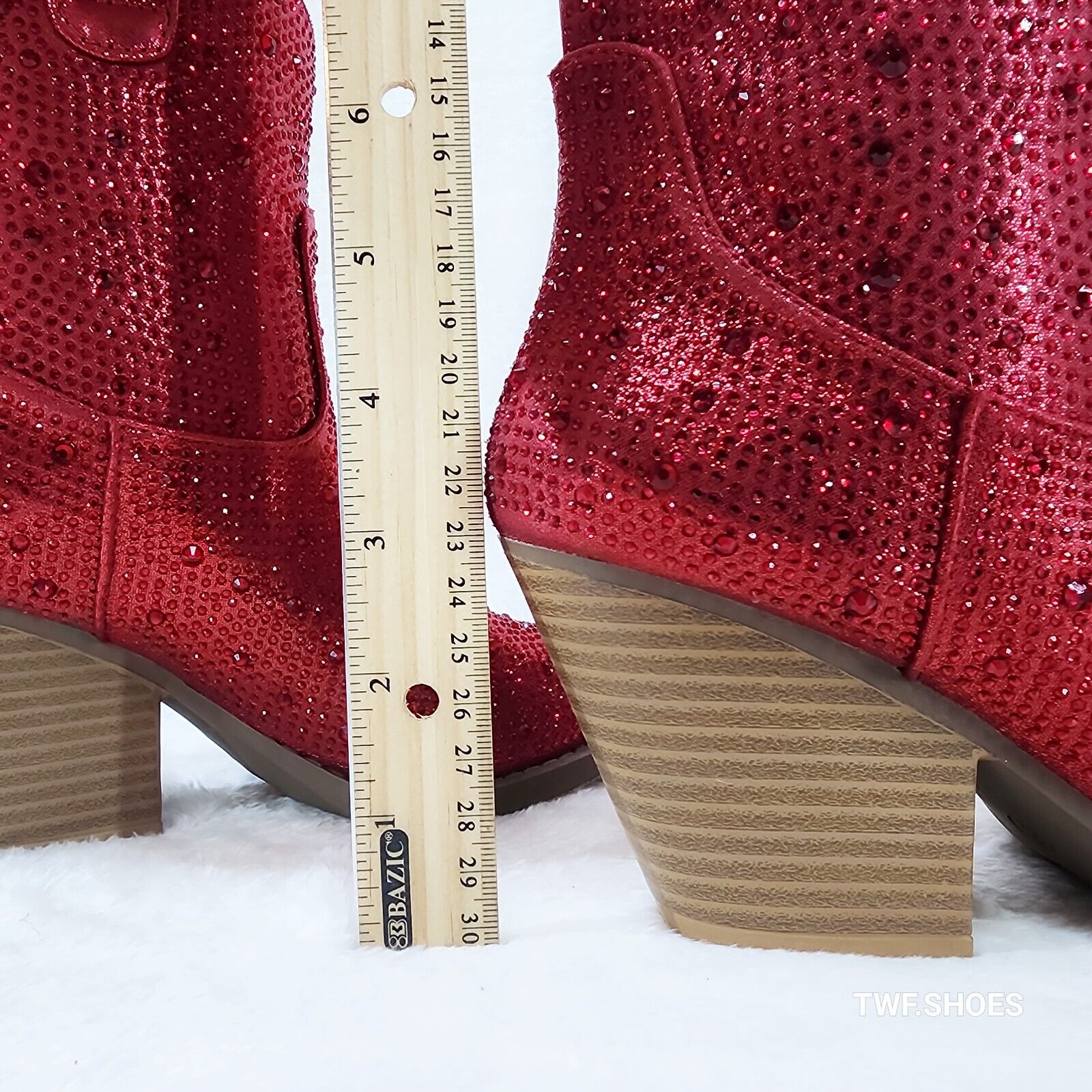 Dolly Red Rhinestone Glitter Disco Cowgirl Country Glam Western Ankle Boots - Totally Wicked Footwear