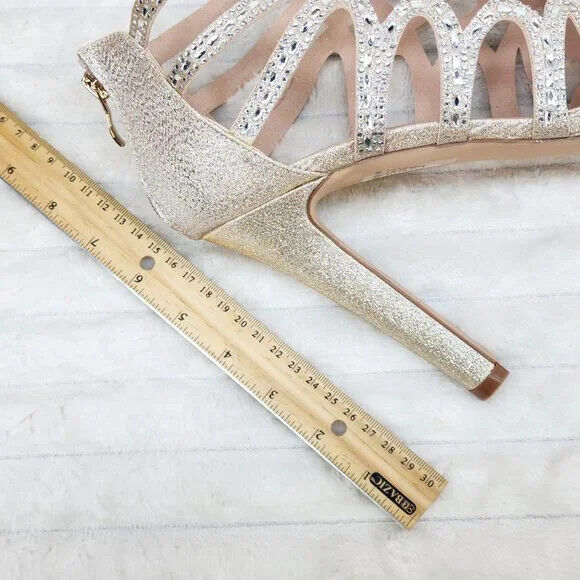 SELENE 4.5" High Heel Platform Shoe Cutout Cage Rhinestones Shimmery Champagne - Totally Wicked Footwear