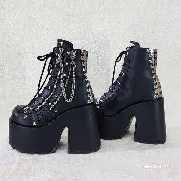 Camel 208 Stacked Black Platform Goth Punk Chain Charm Emo Ankle Boots ...
