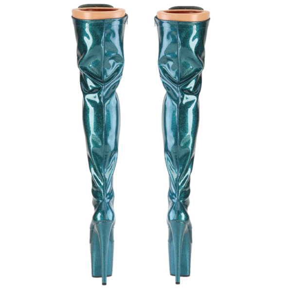 3020 Teal Glitter Patent 3020 Lace Up Thigh High Platform Boots Flamingo 8" Heel - Totally Wicked Footwear