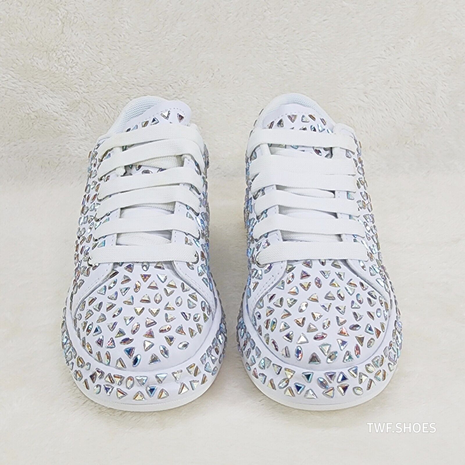 Geo Dazzle Cush Iridescent Stone White Platform Sneakers Tennis Shoes - Totally Wicked Footwear