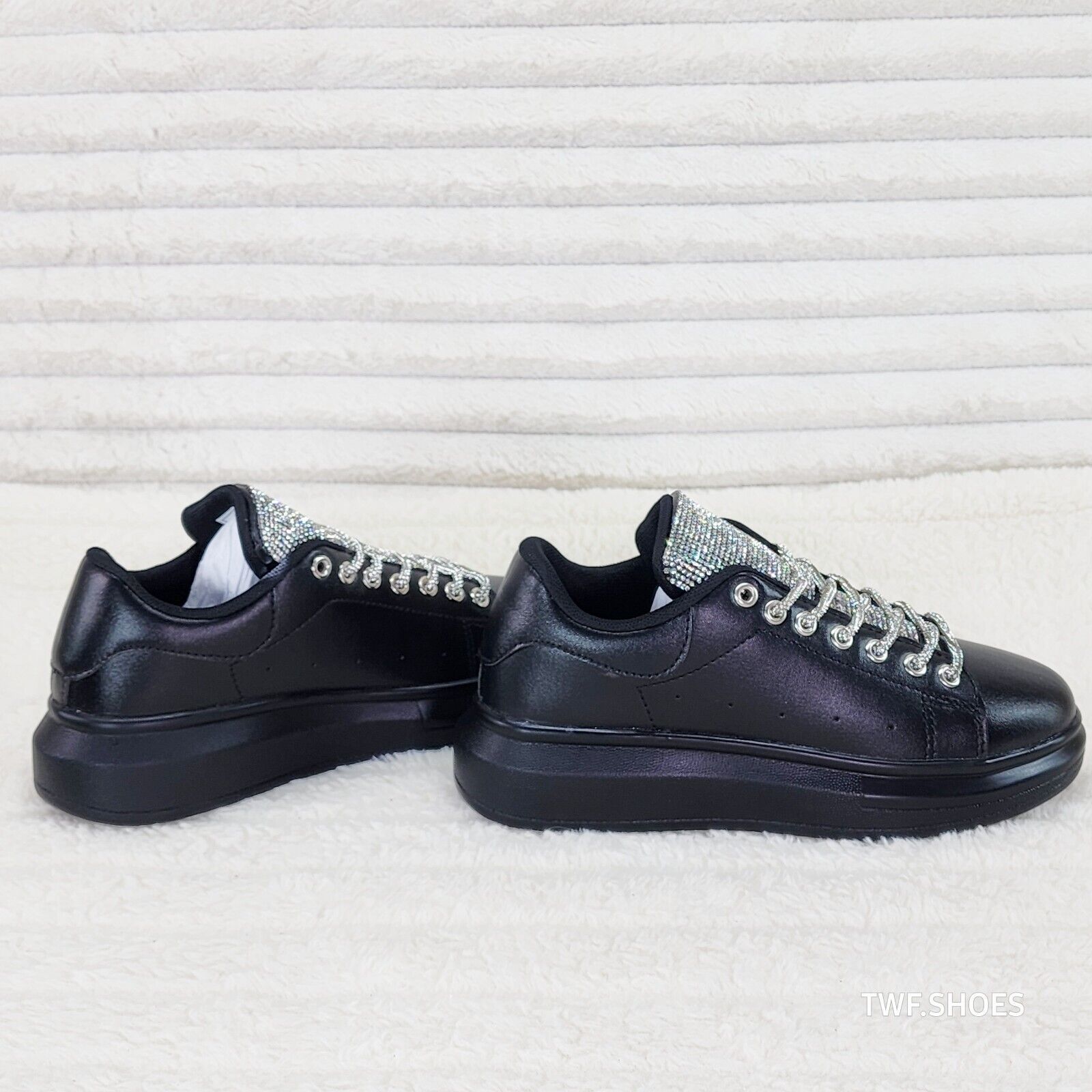 Comfy Cush 4 Jet Black Rhinestone Fashion Sneakers Tennis Shoes - Totally Wicked Footwear