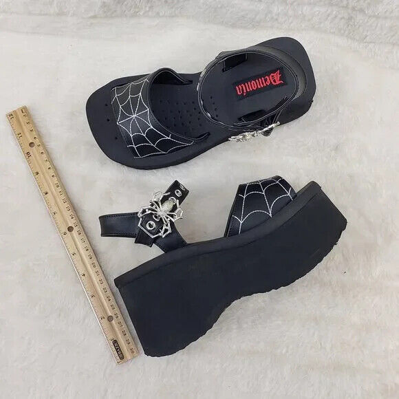 Funn Platform Goth Spider Web Sandals Ankle Strap Wedge Shoes Matte In House - Totally Wicked Footwear