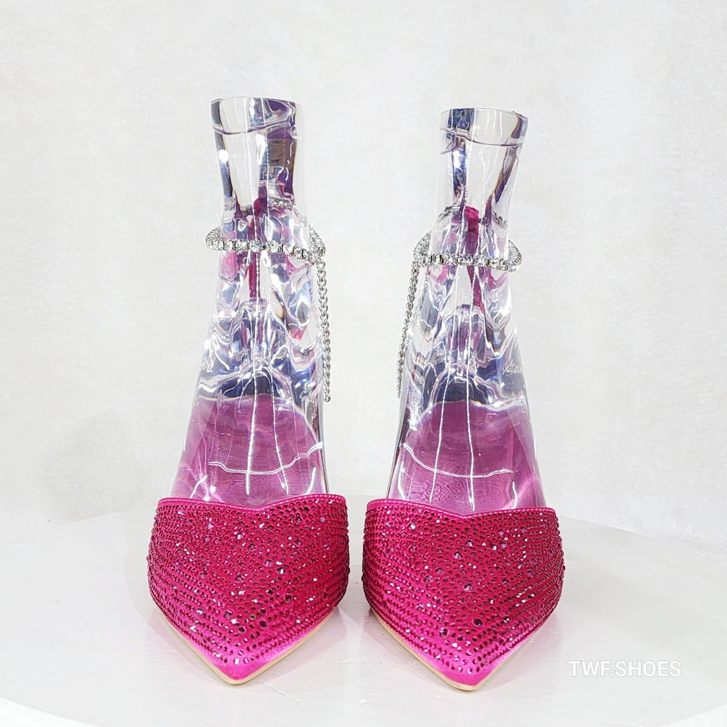 Simply Sexy Ankle Bracelet Hot Pink Rhinestone Pointy Toe High Heels Shoes