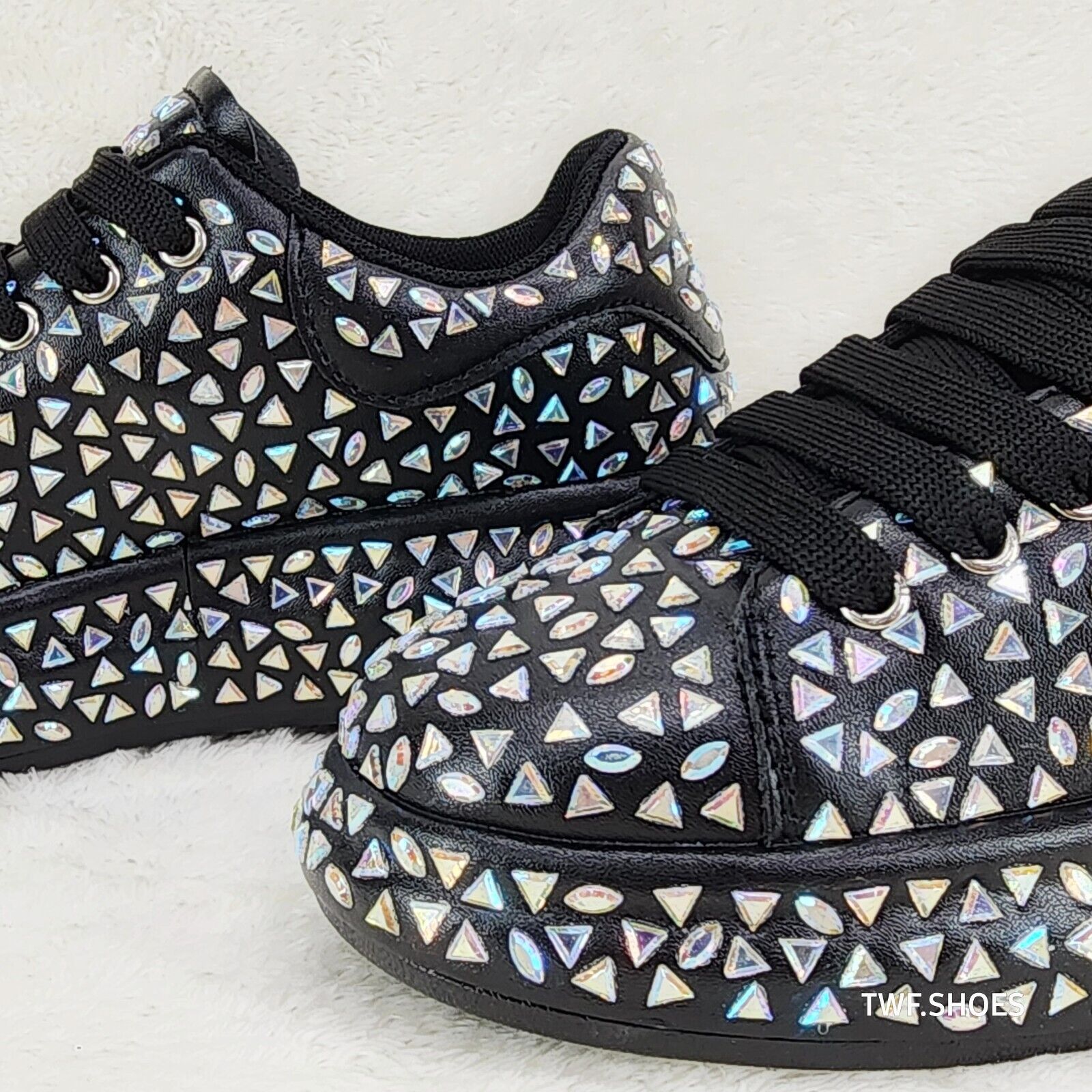 Geo Dazzle Cush Iridescent Stone Black Platform Sneakers Tennis Shoes - Totally Wicked Footwear