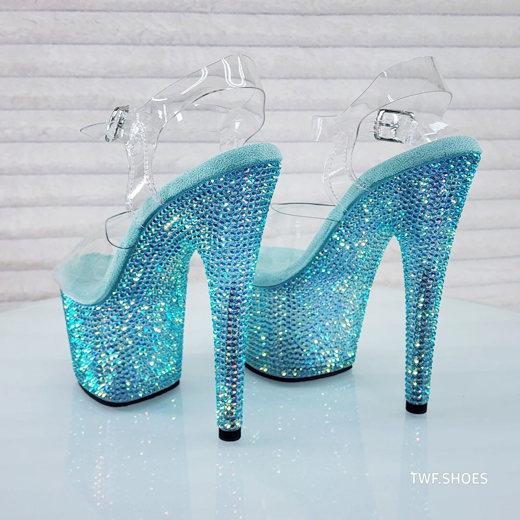 Bejeweled 708RS Rhinestone Platform 7" Stiletto High Heel Shoes Aqua Blue - Totally Wicked Footwear