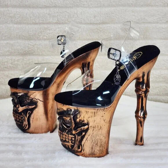Rapture Clear Copper Skull & Bones LED 8" High Heel Platform Shoes 5-10 NY - Totally Wicked Footwear