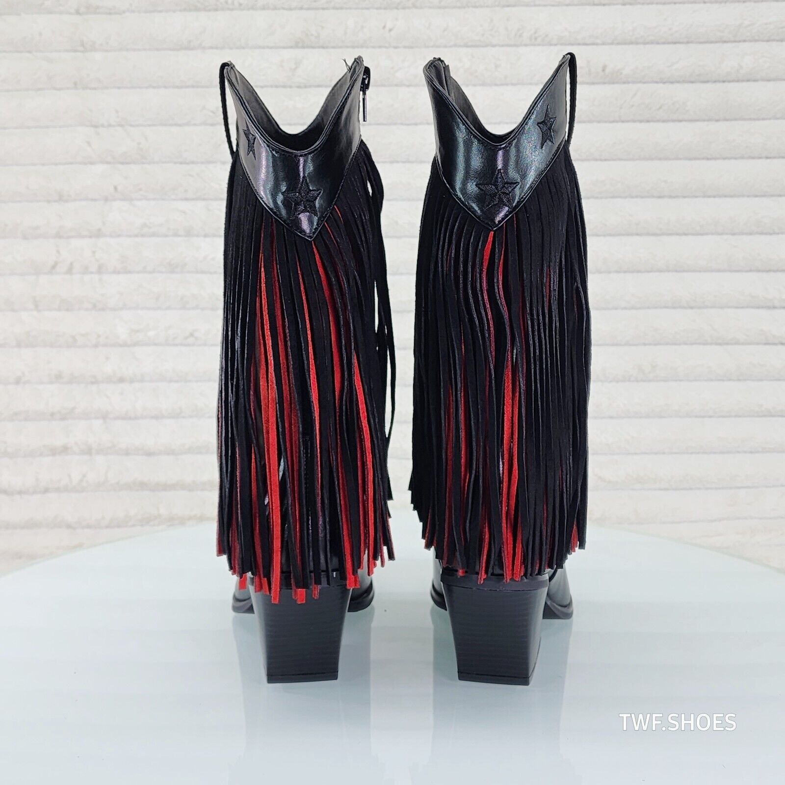 Country Swing Black and Red Fringe Western Cowgirl Boots Tuck Zipper - Totally Wicked Footwear