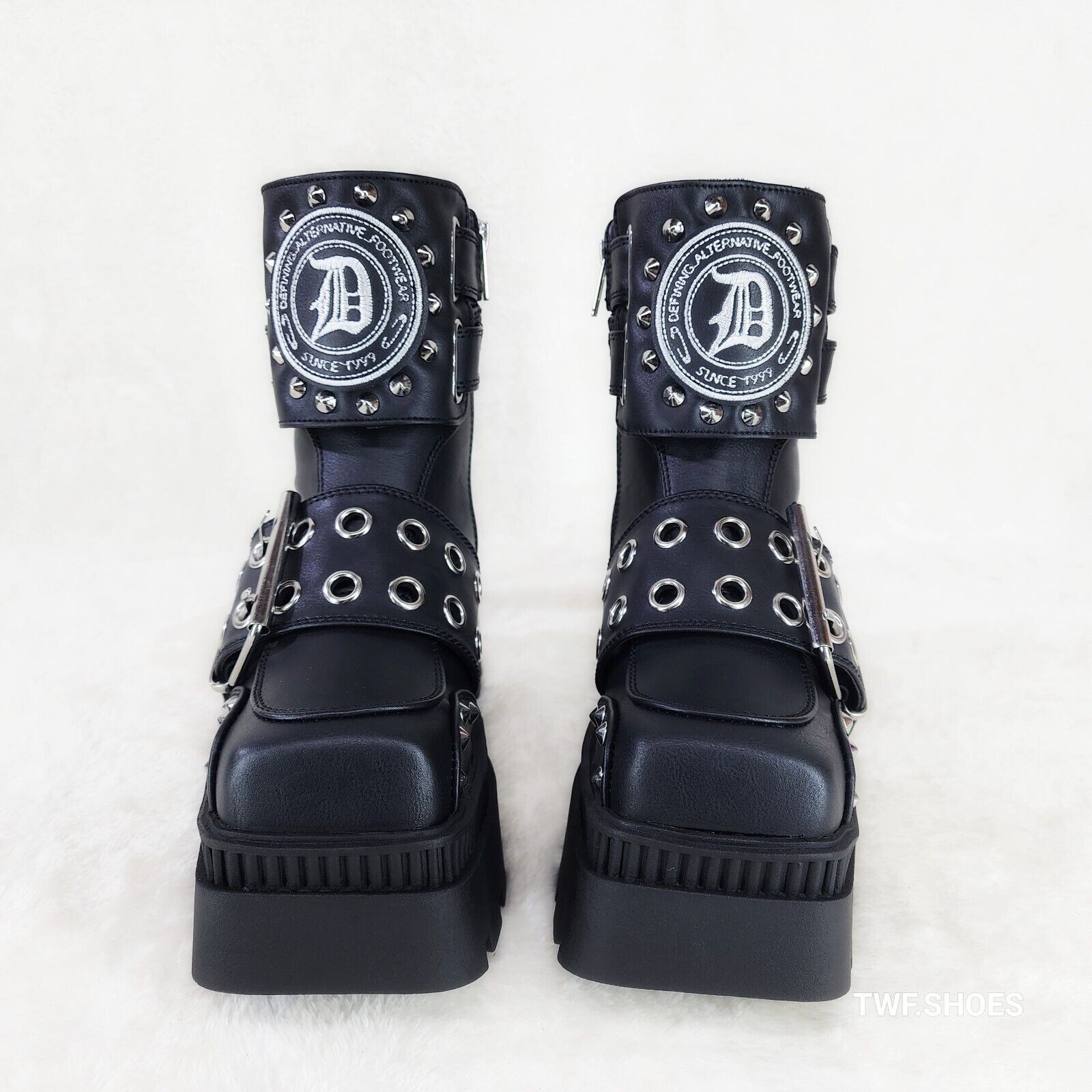 Wicked Wrath 58 Square Toe Goth Lace Up Big Buckle Strap Ankle Boots - Totally Wicked Footwear