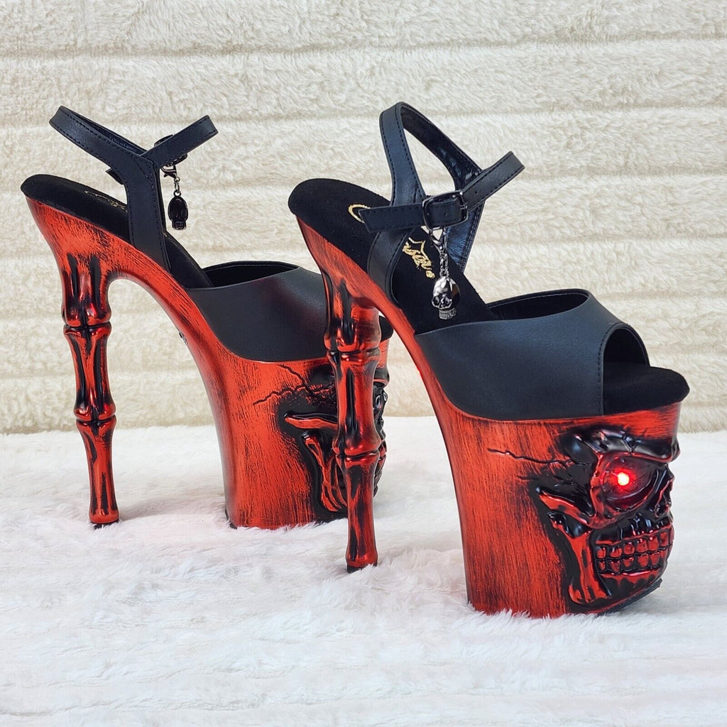Rapture Black Matte Red Skull & Bones LED 8" High Heel Platform Shoes 5-10 NY - Totally Wicked Footwear