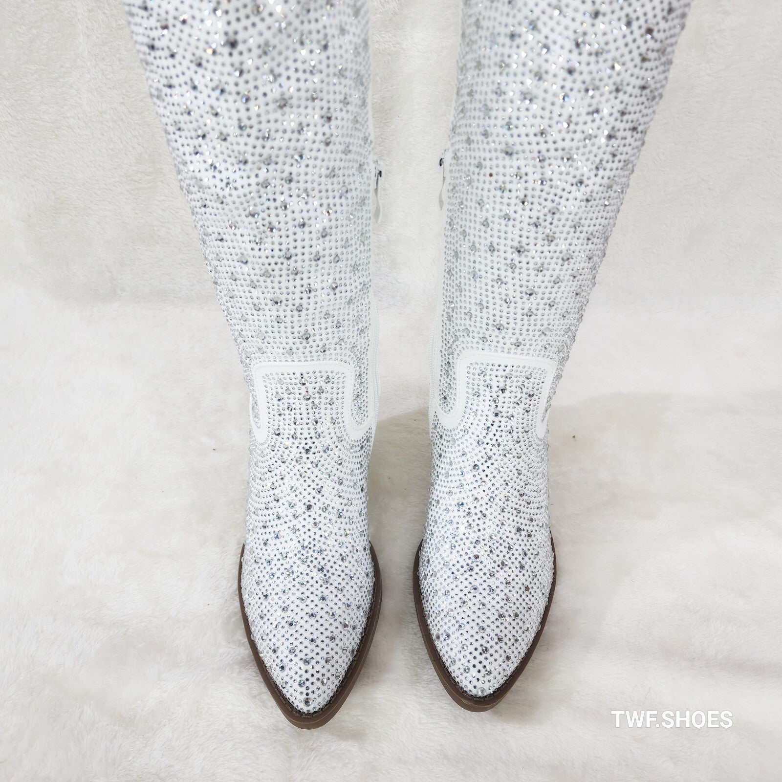 Wild One Glamour White / Silver Rhinestone Glam Country Western Cowgirl Boots