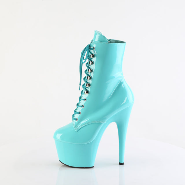 Adore 1020 Lace Up Ankle Boot Aqua Blue Patent - 7" High Heels Direct