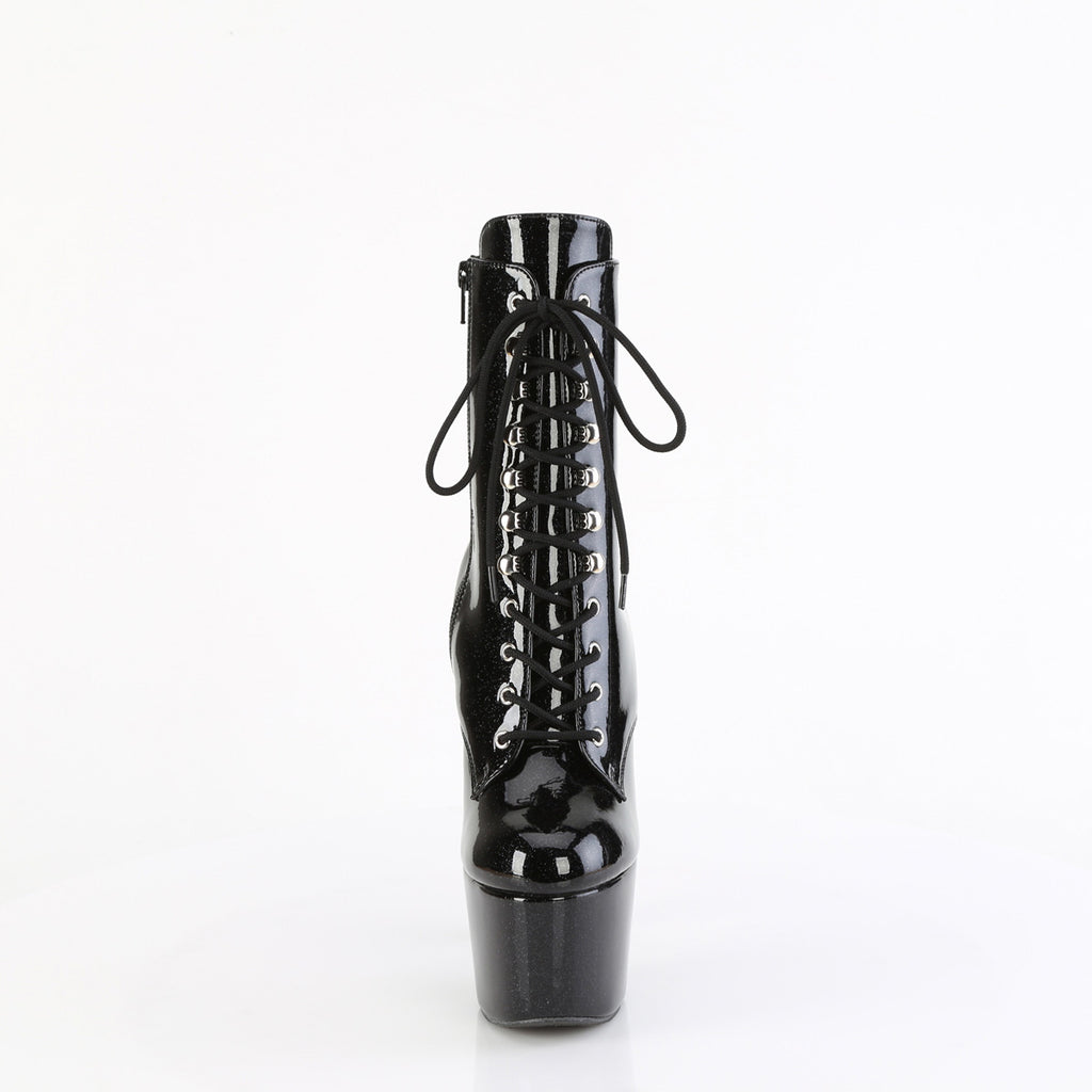 Adore 1020GP Lace Up Ankle Boots Black Glitter Patent - 7" High Heels Direct - Totally Wicked Footwear