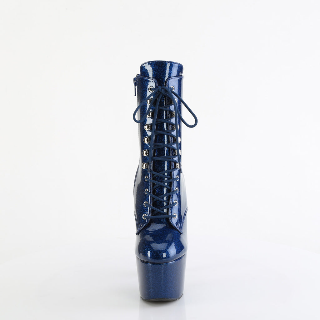 Adore 1020GP Lace Up Ankle Boot Navy Blue Glitter Patent - 7" High Heels Direct - Totally Wicked Footwear