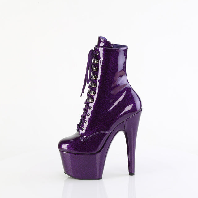 Adore 1020GP Lace Up Ankle Boots Purple Glitter Patent - 7" High Heels Direct - Totally Wicked Footwear