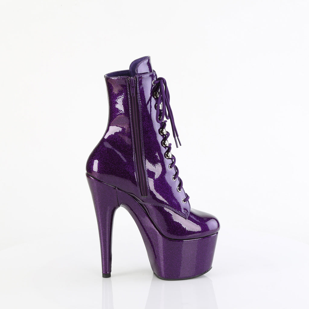 Adore 1020GP Lace Up Ankle Boots Purple Glitter Patent - 7" High Heels Direct - Totally Wicked Footwear