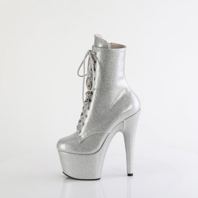 Adore 1020GP Lace Up Ankle Boots Silver Glitter Patent - 7" High Heels Direct