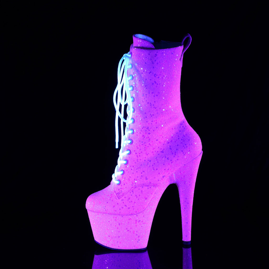 Adore 1040IG  Pink UV Glitter 7" Heel Platform Mid Calf Ankle Boots Direct - Totally Wicked Footwear