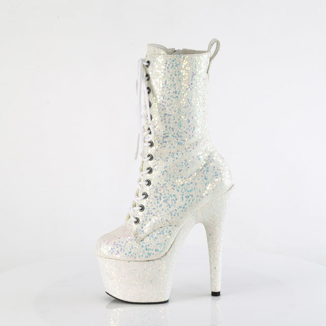 Adore 1040IG White Iridescent Glitter 7" Heel Platform Mid Calf Ankle Boots Direct