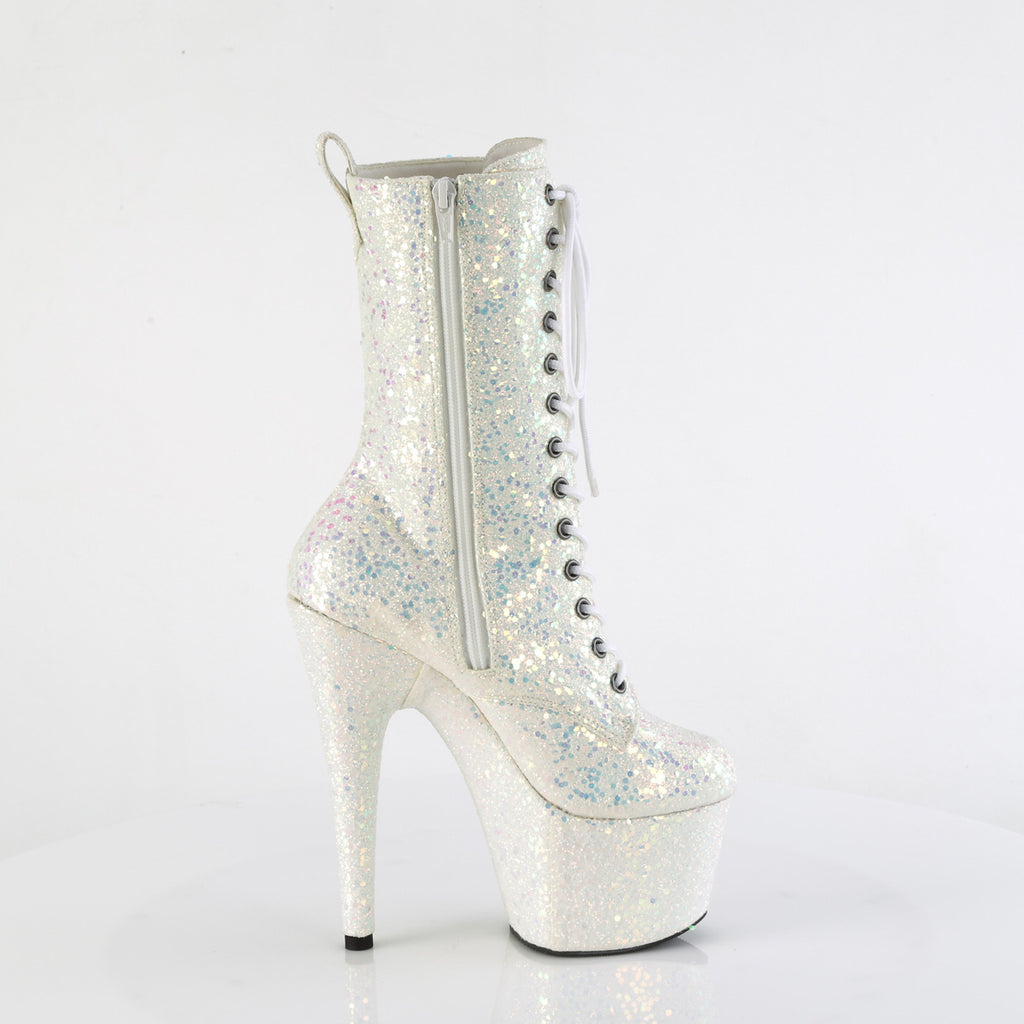 Adore 1040IG White Iridescent Glitter 7" Heel Platform Mid Calf Ankle Boots Direct - Totally Wicked Footwear