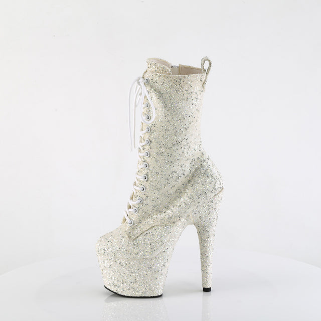 Adore 1040GR White Multi Glitter 7" Heel Platform Mid Calf Ankle Boots Direct