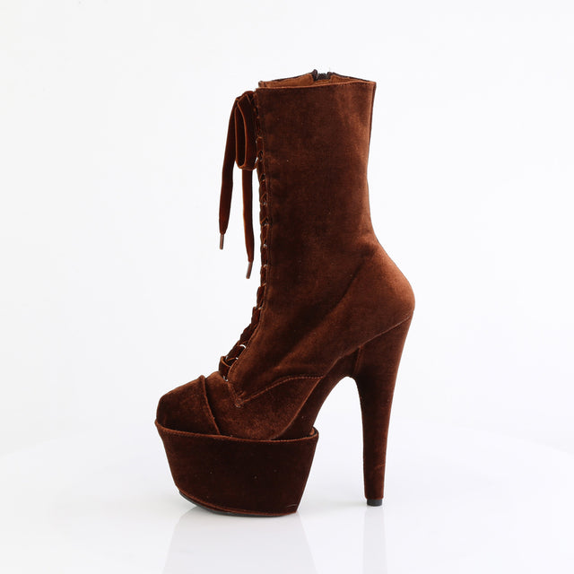Adore 1020VEL Lace Up Ankle Boot Brown Velvet 7" High Heels  - Direct - Totally Wicked Footwear