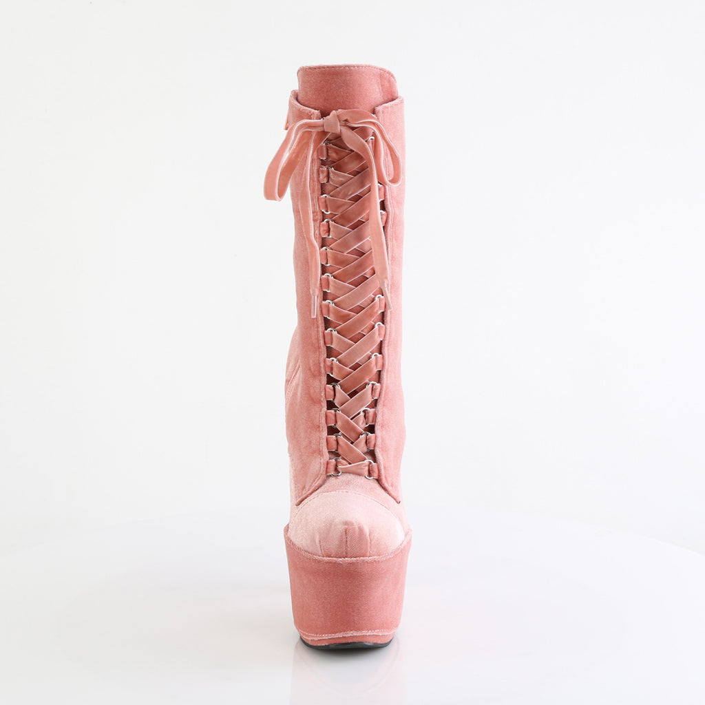 Adore 1020VEL Lace Up Ankle Boot Pink Velvet 7" High Heels  - Direct - Totally Wicked Footwear