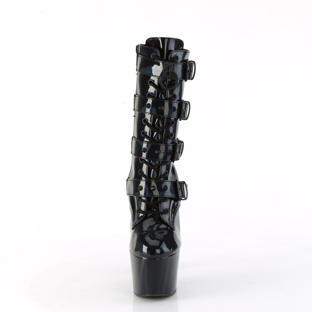 Adore 1046 Black Oil Slick Hologram Patent 7" Heel Platform Mid Calf Boots -Direct - Totally Wicked Footwear