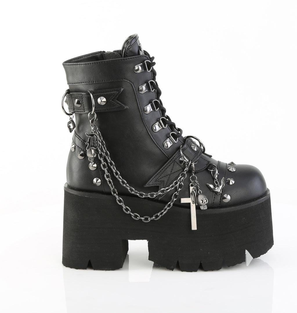 Ashes 52 Platform Lace Up Ankle Boots 3.5" Chunky High Heel - Demonia Direct - Totally Wicked Footwear