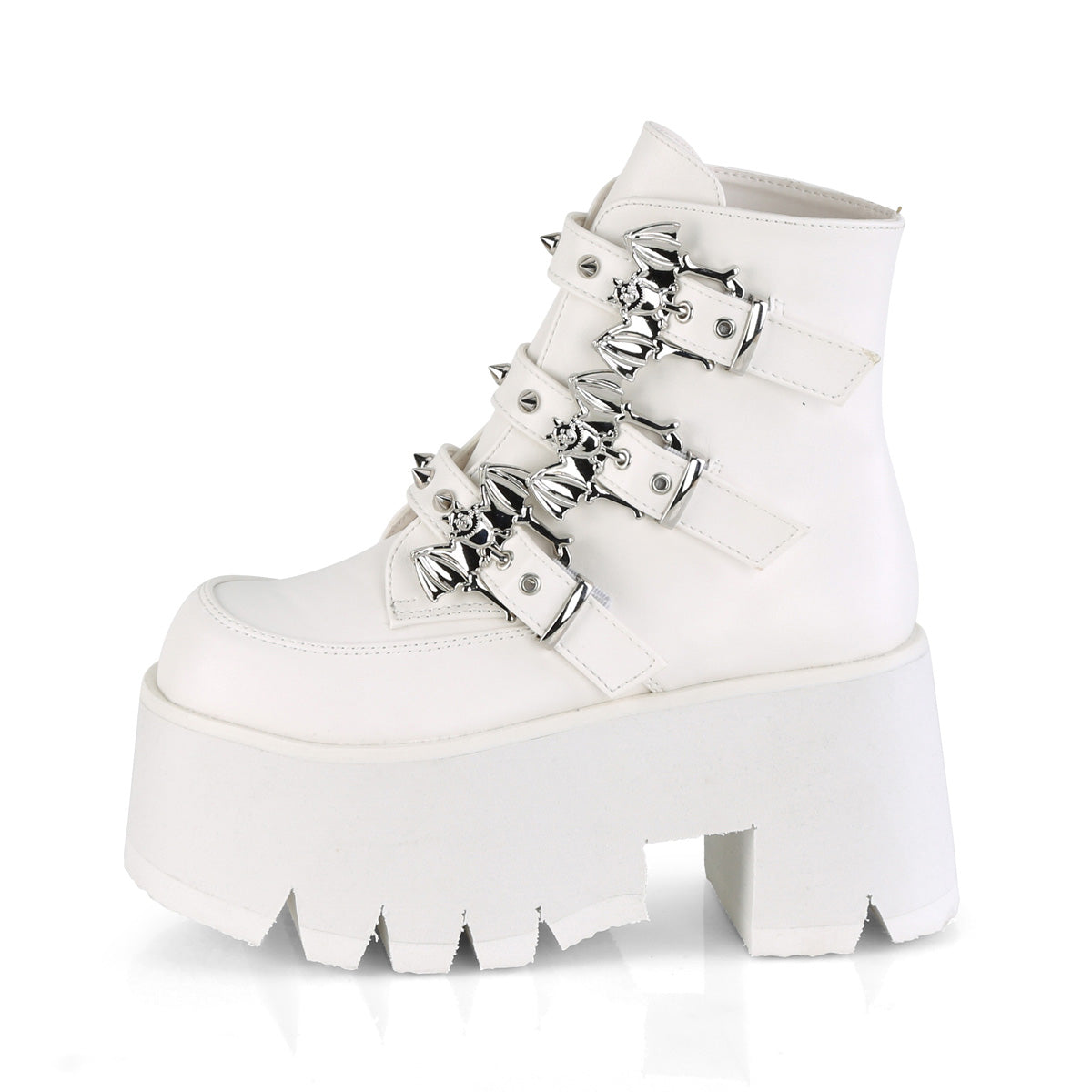 Ashes 55 White Goth Platform Ankle Boots Bat Buckles