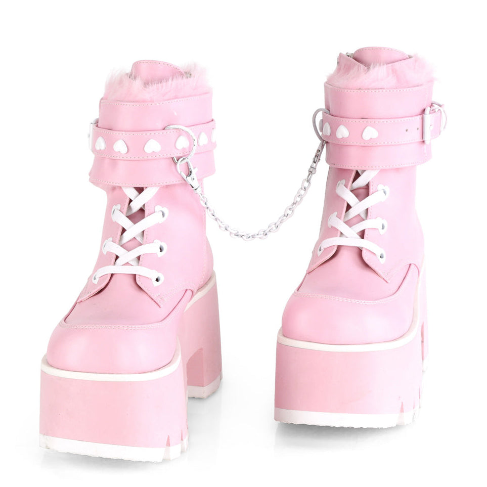 Ashes 57 Pink Goth Platform Ankle Boots With Furry Cuffs