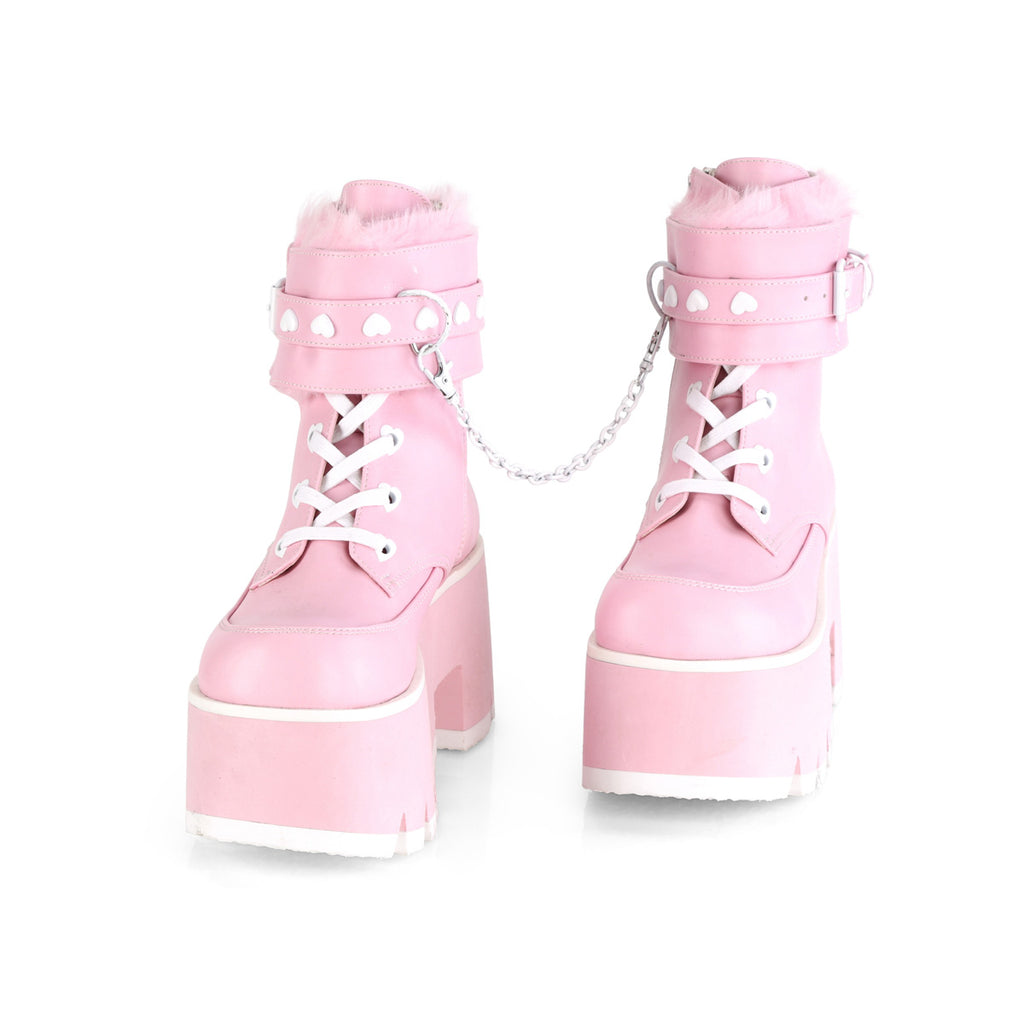 Ashes 57 Platform Ankle Boots Baby Pink Furry - Demonia Direct