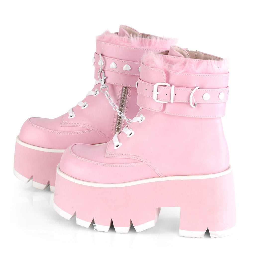 Ashes 57 Pink Goth Platform Ankle Boots With Furry Cuffs