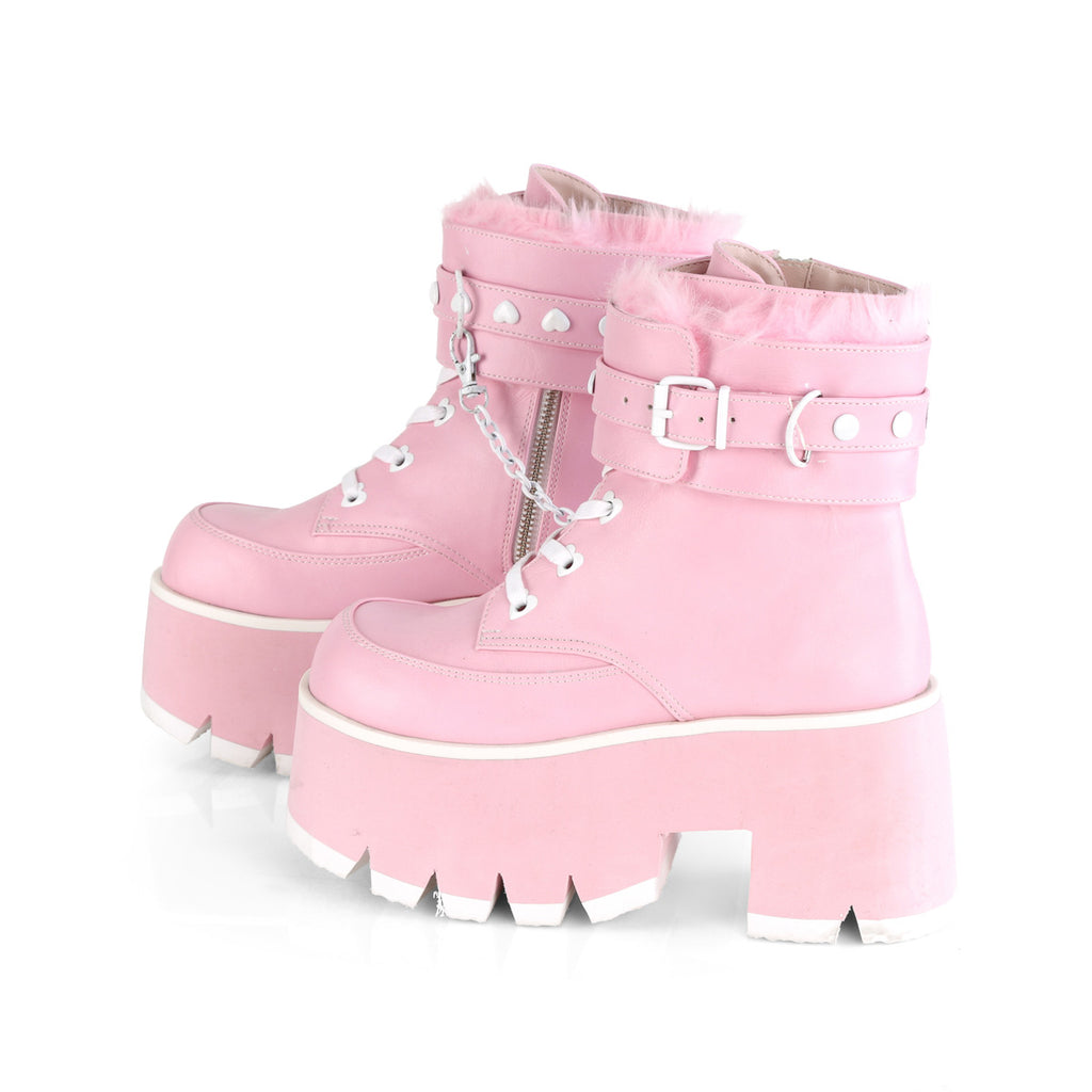 Ashes 57 Platform Ankle Boots Baby Pink Furry - Demonia Direct