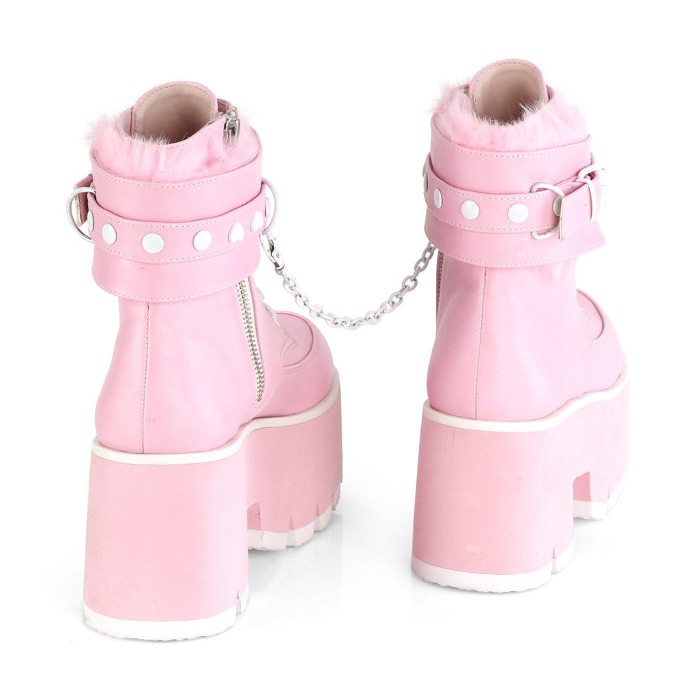 Ashes 57 Pink Goth Platform Ankle Boots With Furry Cuffs