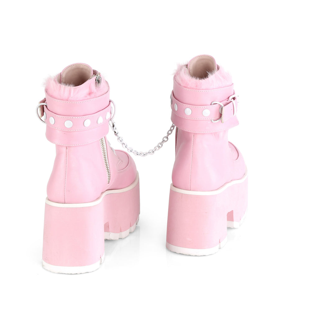 Ashes 57 Platform Ankle Boots Baby Pink Furry - Demonia Direct