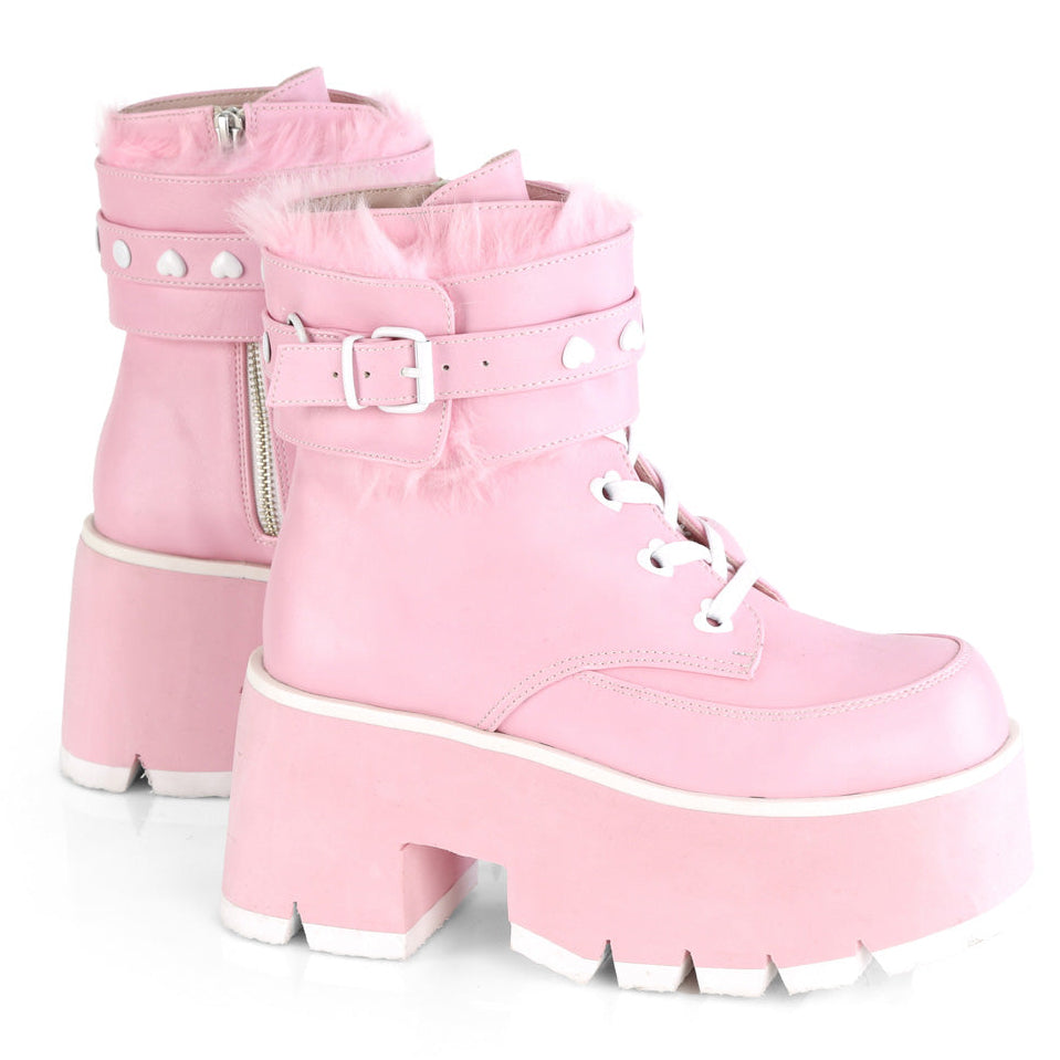 Ashes 57 Pink Goth Platform Ankle Boots With Furry Cuffs