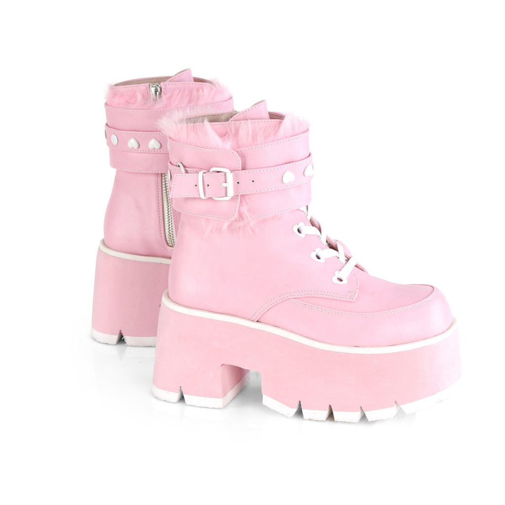 Ashes 57 Platform Ankle Boots Baby Pink Furry - Demonia Direct