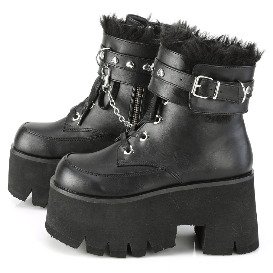Ashes 57 Goth Platform Ankle Boots With Furry Cuffs