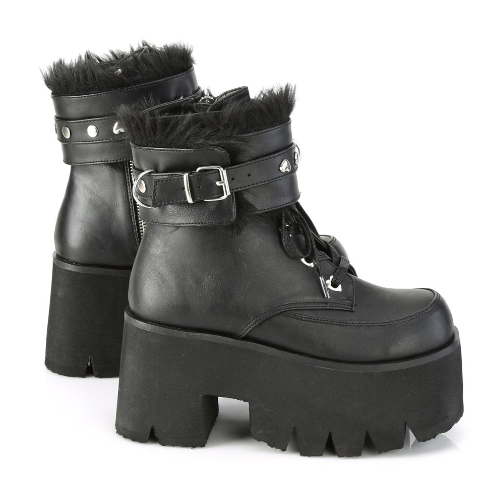 Ashes 57 Goth Platform Ankle Boots With Furry Cuffs