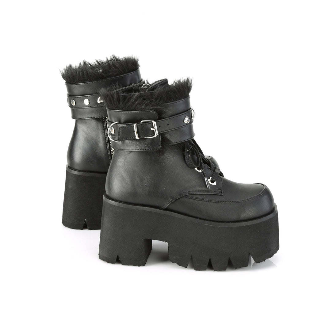 Ashes 57 Platform Ankle Boots Black Furry - Demonia Direct