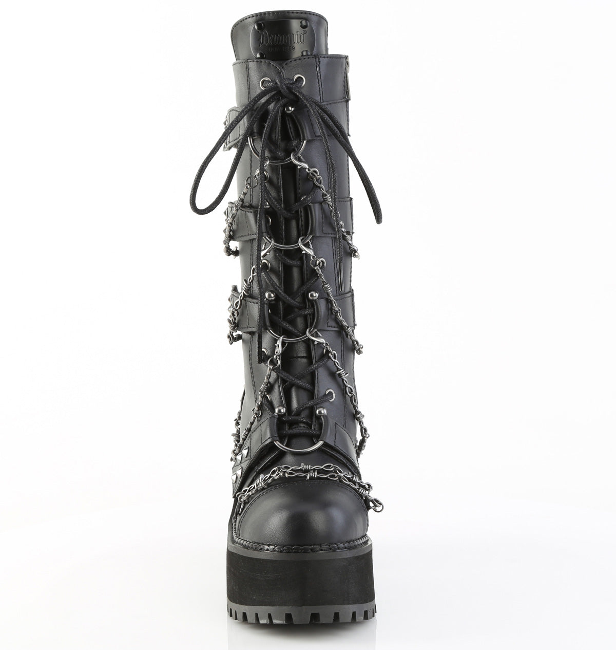 Assault 117 Goth Platform Mid Calf Boots Barbwire Chains