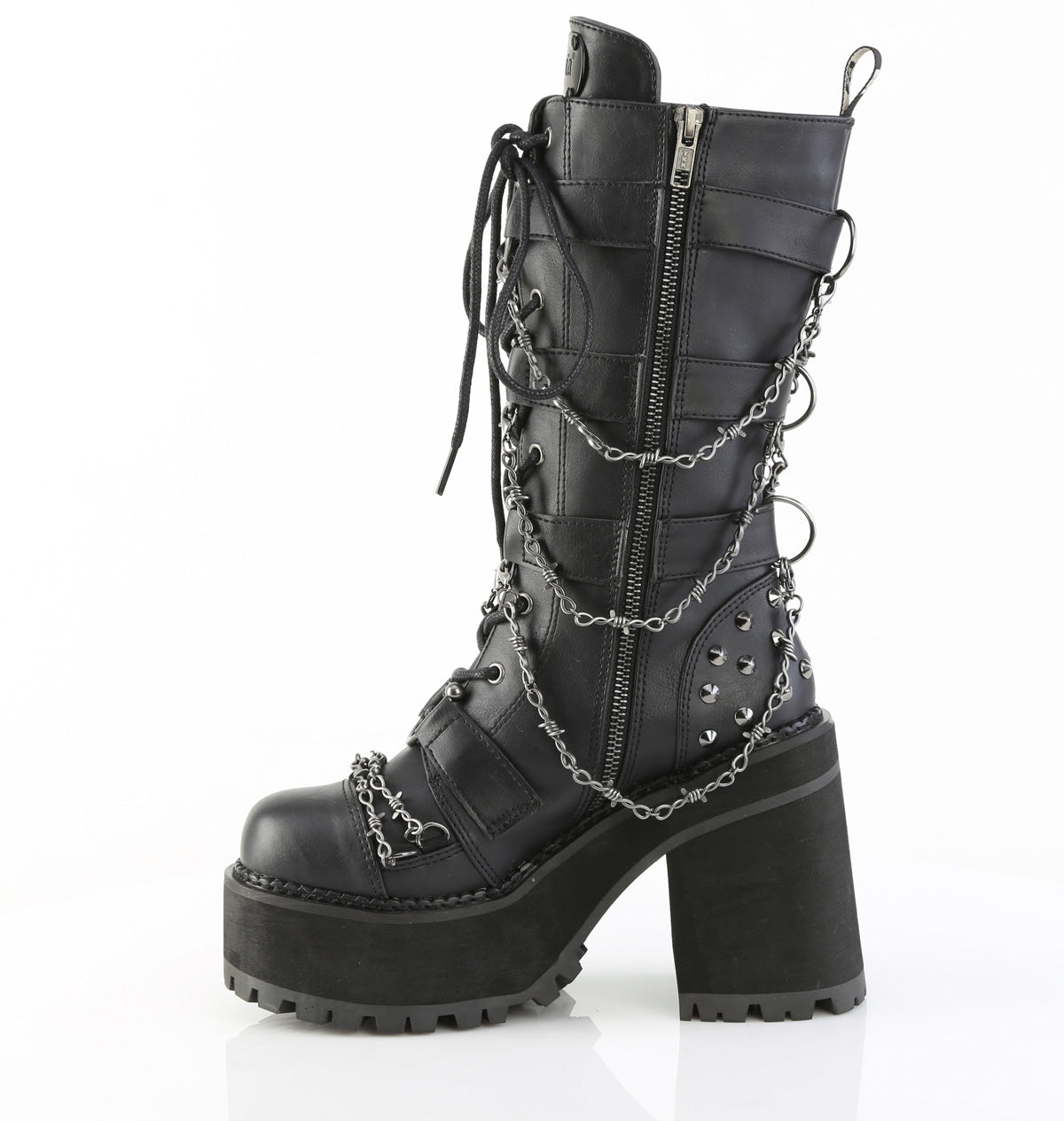 Assault 117 Goth Platform Mid Calf Boots Barbwire Chains