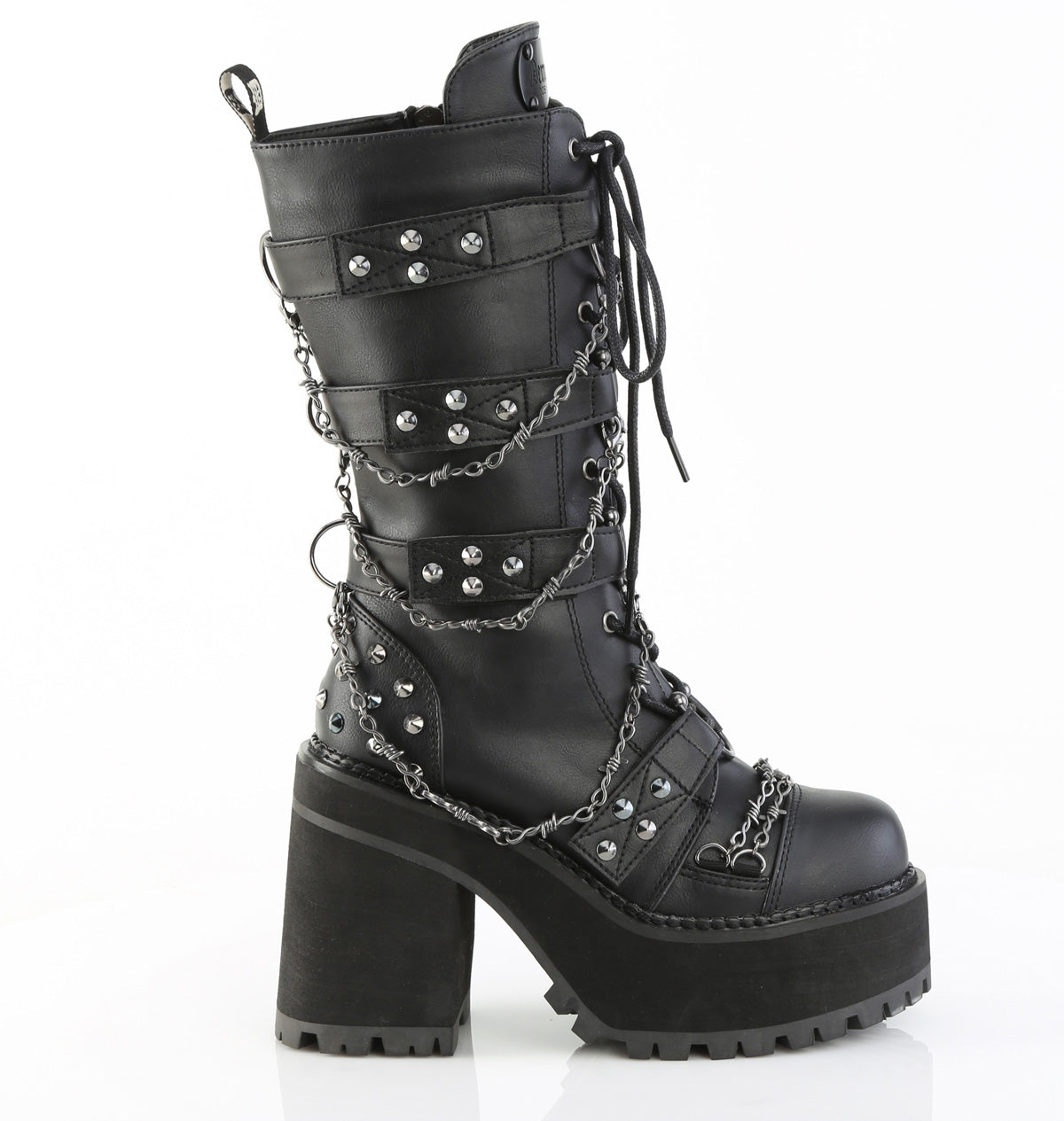 Assault 117 Goth Platform Mid Calf Boots Barbwire Chains
