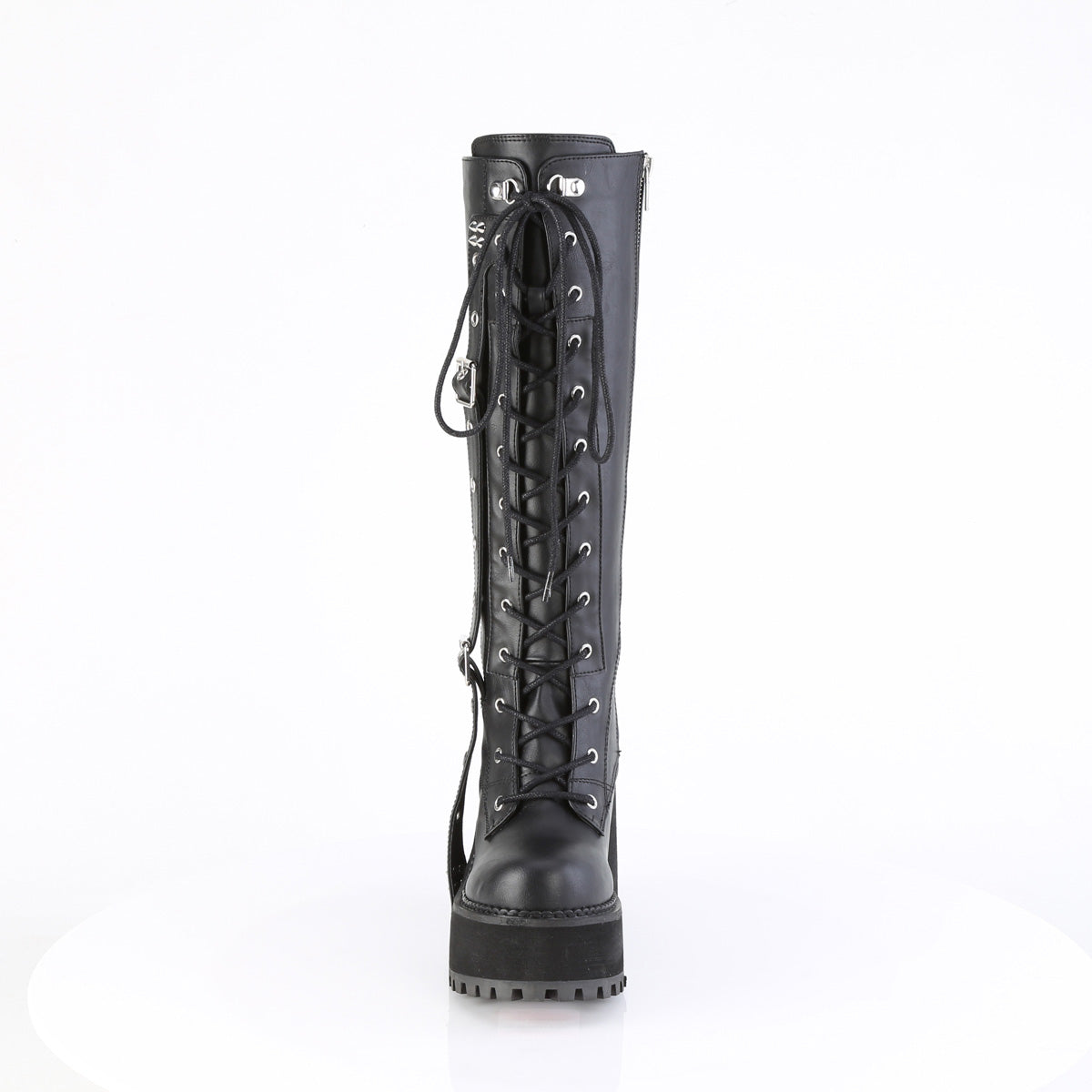 Assault 218 Goth Platform Knee Boots Straight-Jacket Style Hanging Strap