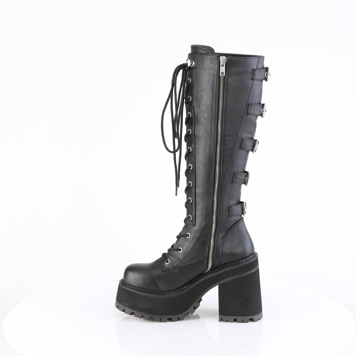 Assault 218 Goth Platform Knee Boots Straight-Jacket Style Hanging Strap