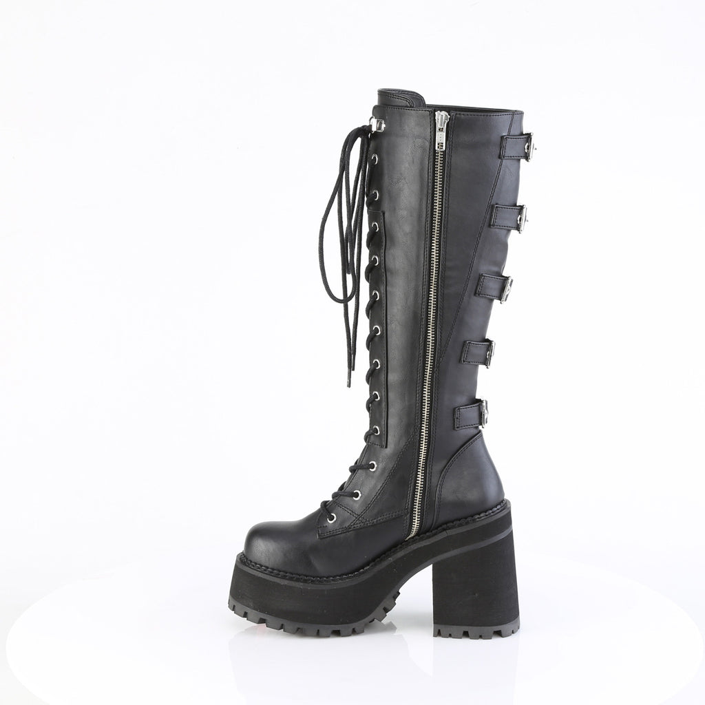 Assault 218 Buckle Straps Platform Knee Boots  - Demonia Direct - Totally Wicked Footwear